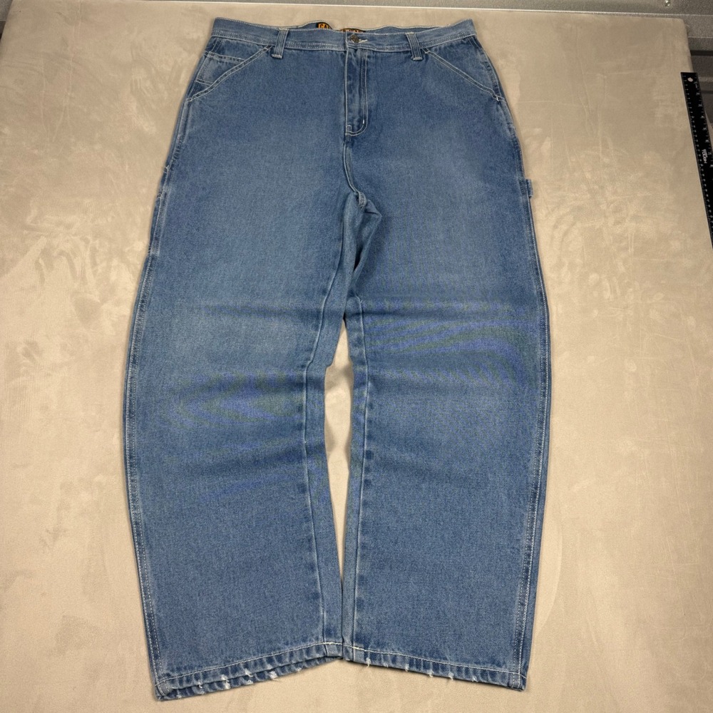 Y2K Mens Steve and Barrys Red Star Carpenter Jeans Baggy Utility Denim 35x30